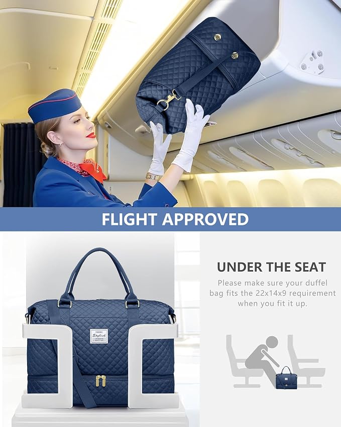 Weekender Bags for Women Duffle Bag - Travel Duffel Bag with Shoe Compartmen Carry on Overnight Bag with Toiletry Bag Gym Tote Bag with Wet Pocket Hospital Bags for Labor and Delivery Blue - Image 7