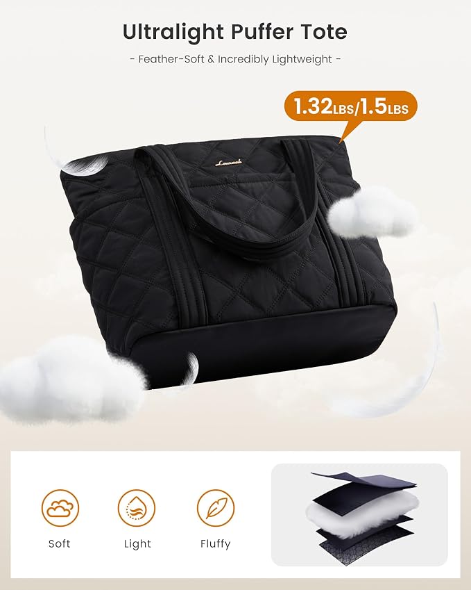 LOVEVOOK Puffer Tote Bag for Women, Puffy Work Handbag with Cup Holder, Travel Carry On Bag with Zipper for Teacher Nurse Gym - Image 5