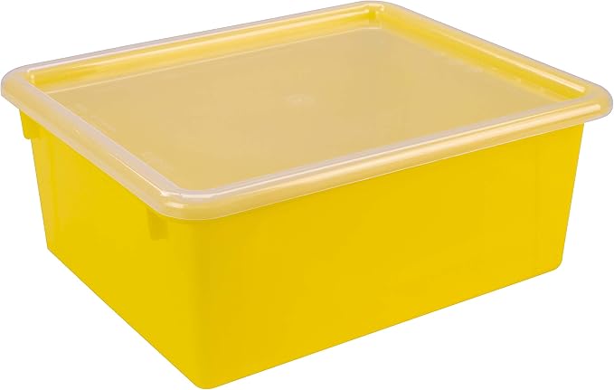 Storex Letter Size Deep Storage Tray – Organizer Bin with Non-Snap Lid for Classroom, Office and Home, Yellow, 5-Pack (62546U05C) - Image 6