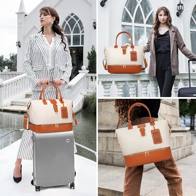 Leather Weekender Bags for Women, Travel Duffel Bag PU Overnight Bag Carry On Tote Bag with Shoe Compartment Wet Pocket - Image 7
