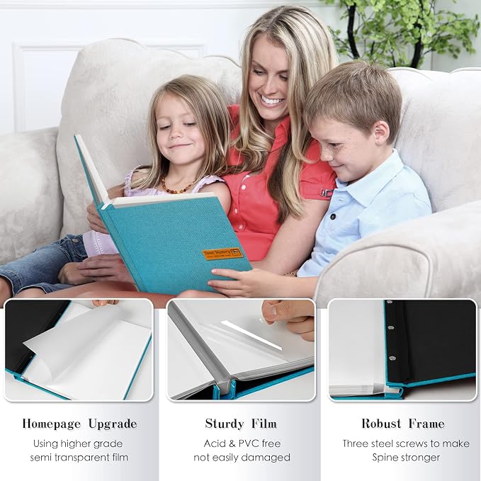 Spbapr Large Photo Album Self Adhesive Magnetic Scrapbook,DIY Scrapbook Album for 4x6 5x7 8x10 Picture,60 Pages Linen Cover Memory Book for Wedding Family Baby Pets, with Metallic Pen and Scraping - Image 3