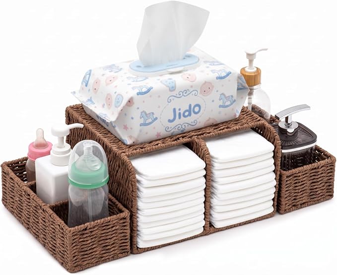 Large Wicker Diaper Caddy Organizer, Detachable Modular Changing Table Organizer for Nursery, Woven Diaper Storage Dispenser Basket for Nursery Diapering Baby Essentials Gift(Brown,Paper) by Unknown