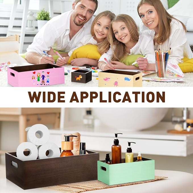 Set of 6 Wood Storage Boxes with Handles Wooden Nesting Crates Rustic Farmhouse Storage Container for DIY Crafts Party Home Table Decoration Display(Brown) - Image 5