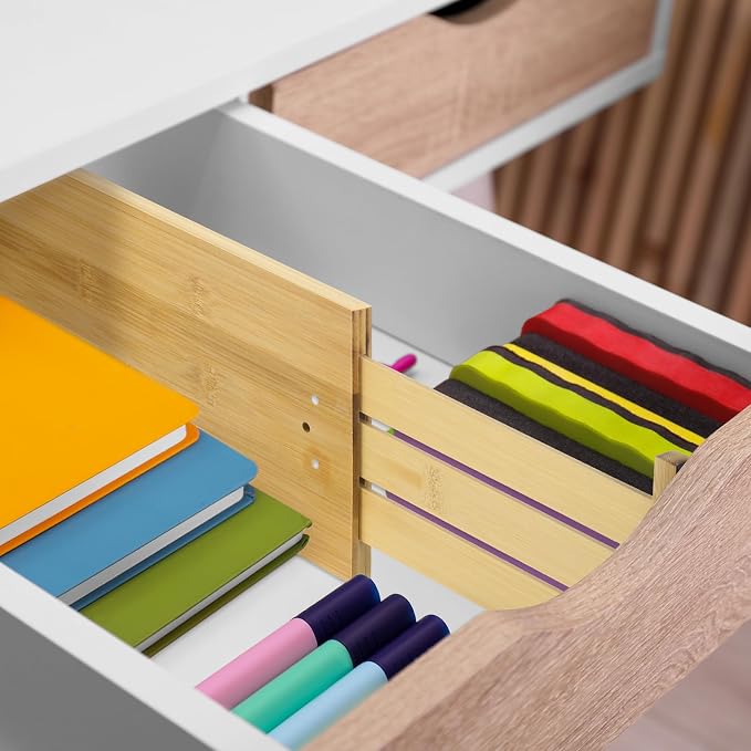 DoubleFill 4 Pcs 6 Inch High Drawer Dividers 15"-22" Adjustable Bamboo Drawer Dividers Deep Expandable Dresser Organizer with Spring Loaded for Bedroom Bathroom Kitchen Office(Wood Color) - Image 6