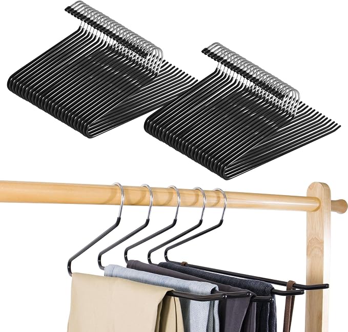 Pants Hangers,50-Pack Clothes Hangers, Non-Slip Open-Ended Pant Hanger,White Metal Hangers Design for Jeans,Slacks,Scarf (Black) by SOULNAMAN
