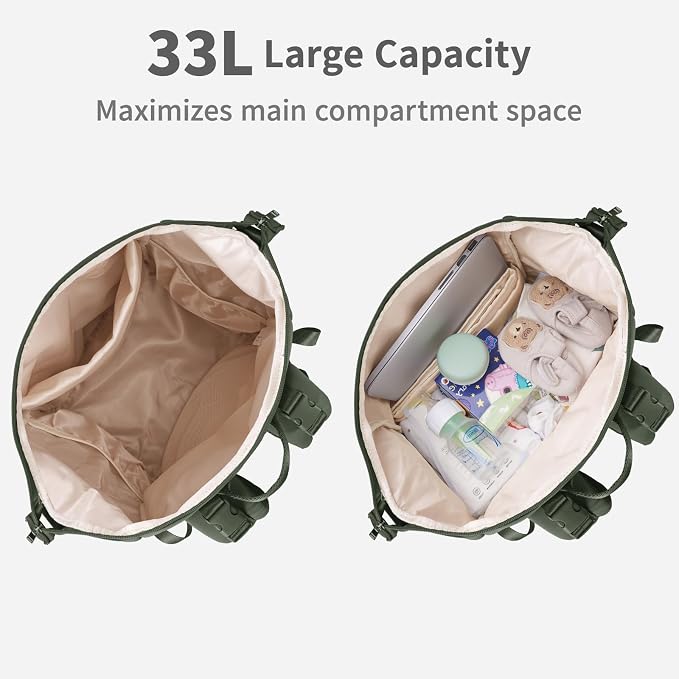 CEI-CEI Neoprene Diaper Bag Backpack with Insulated Pockets, Large Newborn Baby Maternity Bags Travel Tote with Changing Pad (Army Green) - Image 4