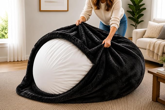 ULTIMATE SACK | 5 Ft Bean Bag Chair Replacement Cover Only | Black Fur | Removable Washable Cover only by ULTIMATESACK