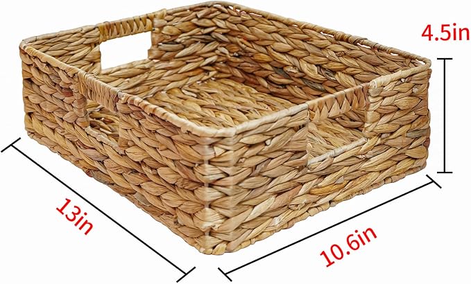 Rectangular Wicker Shelf Basket, Square Water Hyacinth Woven Storage Basket | Three-sided handle design, Natural water hyacinth material, Suitable for the living room, storage room, vanity, and wardrobe - Image 7
