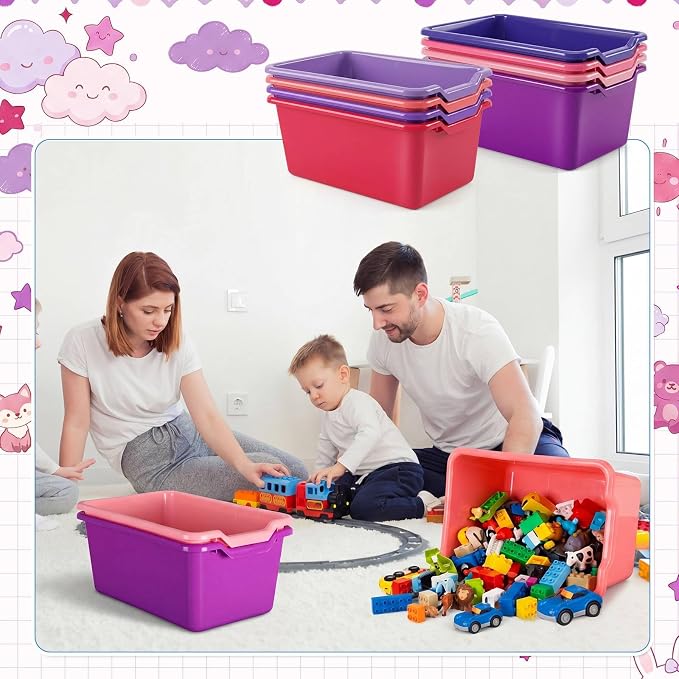 16 Pcs Cubby Bins for Classroom Plastic Book Bins,Pink Series | Storage Bins for Classroom Library, Plastic Stackable Toy Tubs Containers for School Office Home Nursery Playroom - Image 5