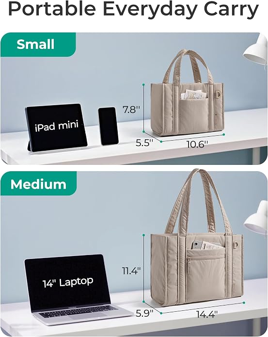 BAGSMART Boxy Tote Bag for Women, Crossbody Work Bag with Zipper | 3 Sizes Small Mini Tote Bag, Inner Tumbler Pocket Crush Bow Should Bag for Travel Work College - Image 7