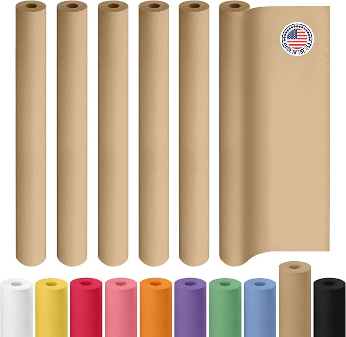 Brown Kraft Paper Roll 48" x 2160" (180 feet), Pack of 6 - USA-Made Brown Wrapping Paper 30lb Thickness for Packing, Moving, Shipping, Crafts/Arts - 100% Recycled Natural Material by IDL Packaging by IDLPackaging