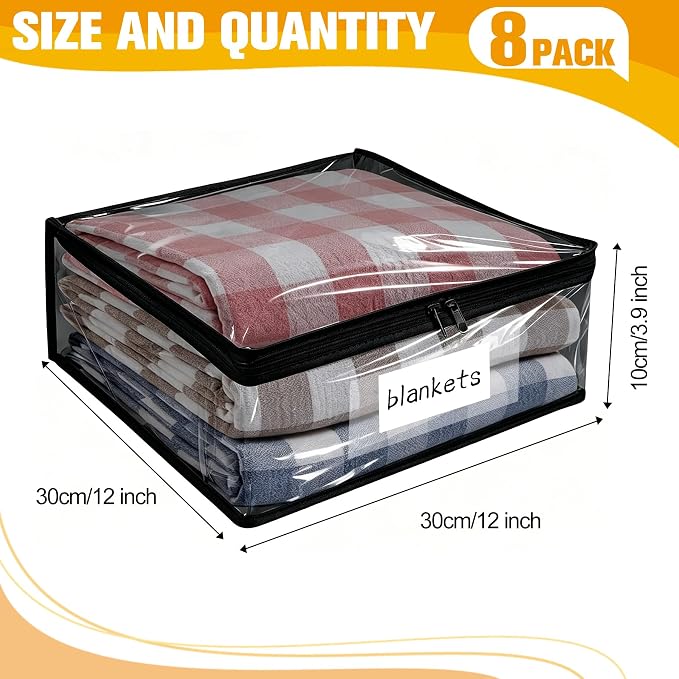 Plastic Storage Bags with Easy-Glide Zipper, Pack of 8, Durable Clear Vinyl Zippered Storage Bags for Clothes Sweaters Comforters Blankets Sheets Bedding (12 x 12 x 3.9 Inch, Transparent Black) - Image 2