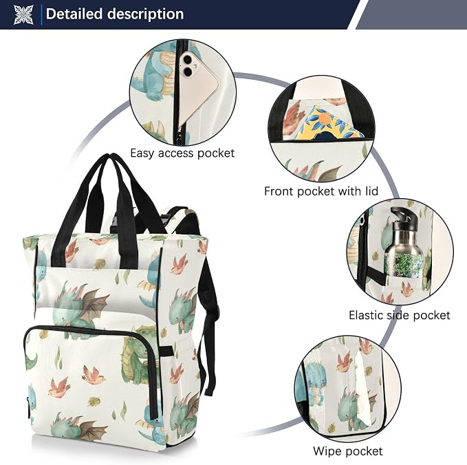 Watercolor Dragon Diaper Bag Backpack Multi Function Baby Changing Bags Waterproof Large Capacity Travel Back Pack for Mom Dad - Image 2