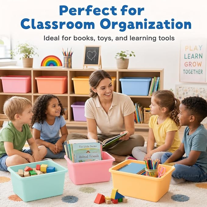6 Pack Plastic Cubby Bins for Classroom Stackable Book Bins Plastic Classroom Cubby Organization Storage Containers Toy Storage Cubbies for Library School Office Home Nursery Playroom (Pastel) - Image 5