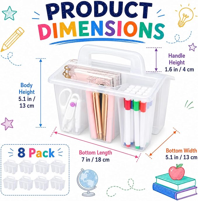 8 Pack Classroom Caddy Storage Basket with Handle 4 Compartment Storage Caddy Plastic Arts Crafts Caddies Protable Classroom Craft Caddies for Students Schools Art Craft Supplies(Clear) - Image 2