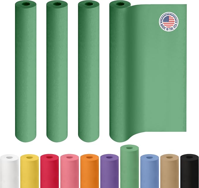 36" x 1200" (100 ft) Green Kraft Paper Rolls, Pack of 4 - USA-Made Quality Craft Paper for Gift Wrapping, Kids Arts & Crafts, School Projects - Natural, 50lb Thickness by IDL Packaging by IDLPackaging