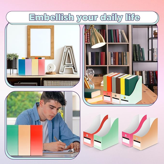 32 Pcs Magazine File Holder Set Including Colored Foldable Desk File Holder Organizer White Label Stickers Cat Pen Cardboard Magazine Storage Box for Document School Office (Gradient,Classic) - Image 5