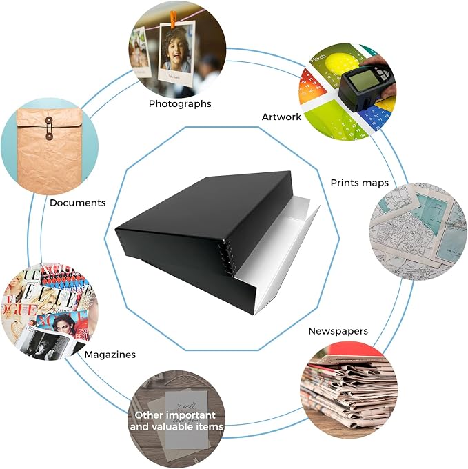 Lineco 11x14 Black Museum Archival Storage Box, Drop Front, 11.75x15x3 in. | Acid-Free with Metal Edge. Preserves Picture Longevity, Organize Photos or Documents, Crafts, DIY. - Image 6