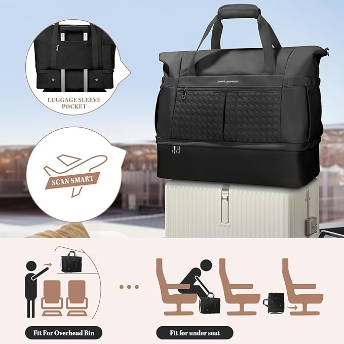 Maelstrom Gym Bag for Women,40L Travel Duffel Bag with Shoes Compartment and Wet Pocket,Waterproof Carry On Weekender Bag,Sport Gym Tote Bags Swimming Yoga, Hospital Holdalls（Black） - Image 6