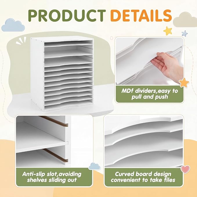 Ripeng 1 Pack Bamboo Puzzle Holder Rack, 12-Tier Adjustable Storage Organizer for Flat and Thick Jigsaw Puzzles, Space Saving Desktop Shelf, Gift for Craft Jigsaw Puzzle Lovers (White) - Image 4