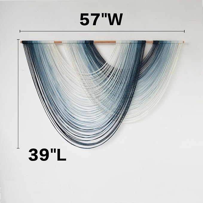 Macrame Wall Hanging Large handmade Navy Blue Ombre Fiber Art 57"W*39"L | Handwoven Wall Hanging, Navy Blue Ombre Design, Macrame Fiber Art, for Living Room Bedroom - Image 5