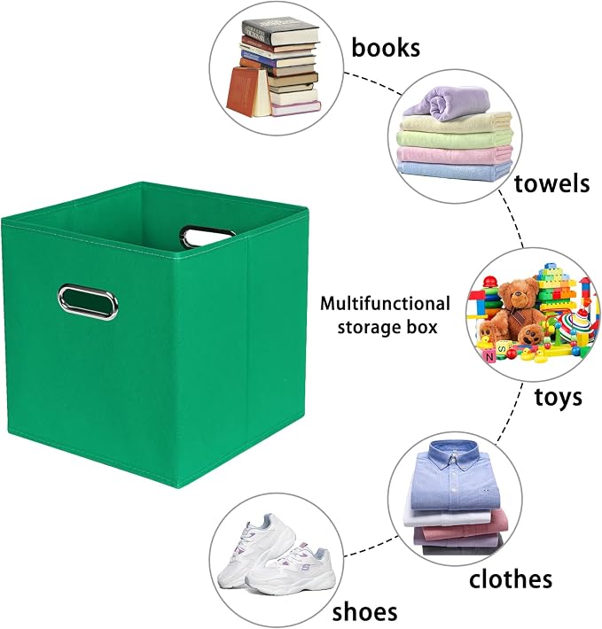 Green Foldable Storage Bins, 11x11x11, Set of 6, (Fabric Cube Organizer with Handle, for Cloth or Accessory Storage) - Image 3