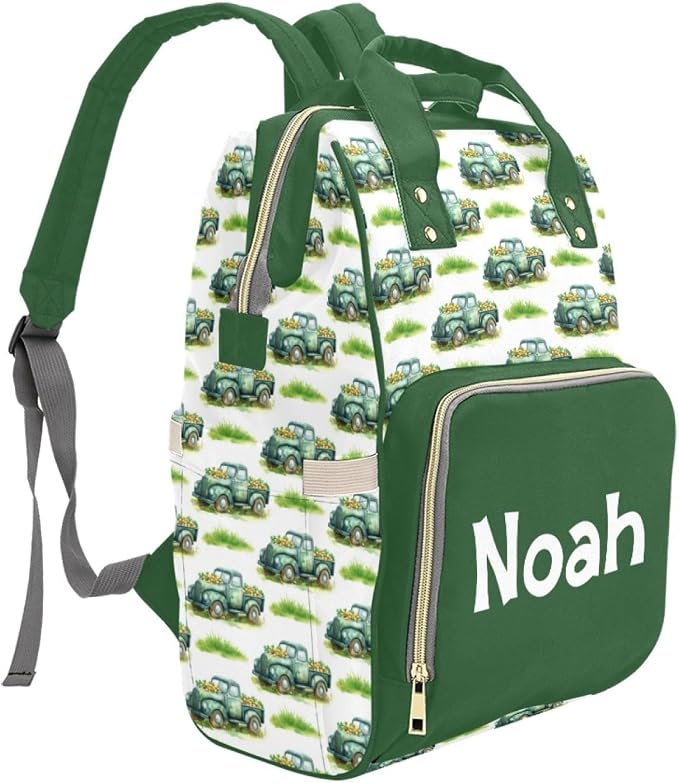 Personalized Green Truck Diaper Bag Backpack with Custom Name – Waterproof Multi-Pocket Baby Nappy Bag for Moms and Dads – Large Capacity Travel Backpack & Shower Gift for Baby - Image 3