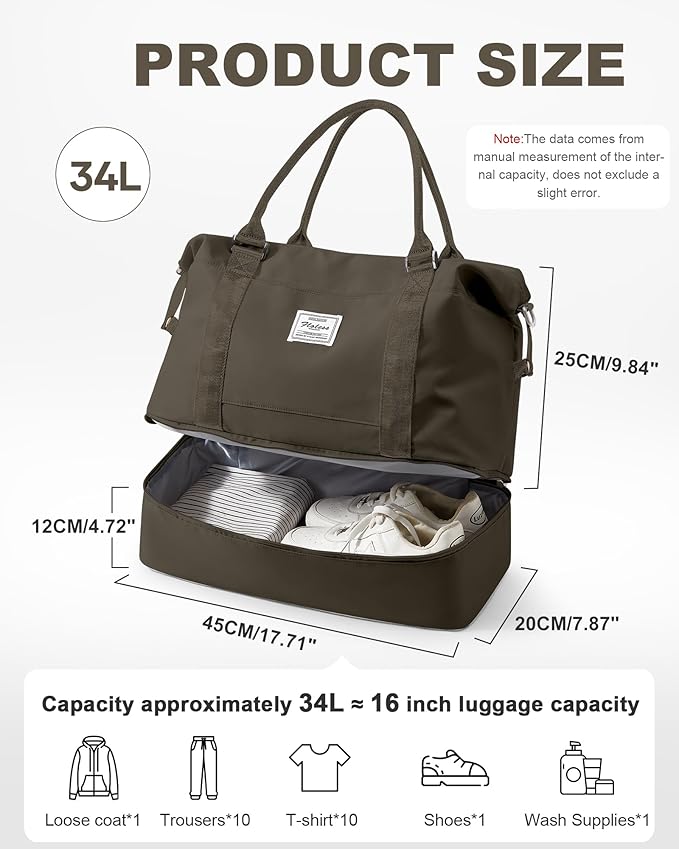 Travel Duffel Weekender Bag Women Tote Carry On Bags With Shoe Compartment | 18x14x8 inches Travel Overnight Bags with Trolley Sleeve for Airplanes Sport Tote Gym for Men Lightweight Daypack DarkBrown - Image 4