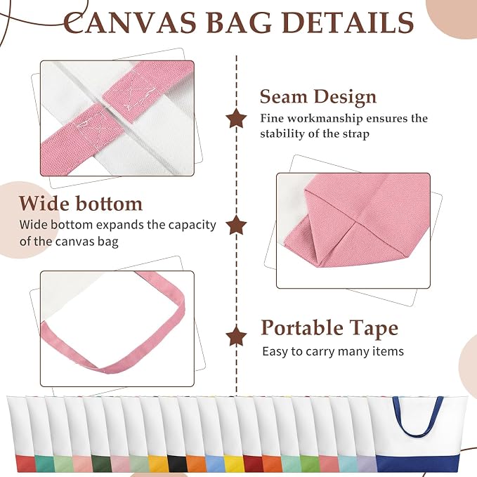 Sanwuta 40 Pcs Large Blank Canvas Tote Bags and Makeup Bags Blank Reusable Grocery Luggage Canvas Tote with Handles (Ultimate Color Bundle) - Image 4