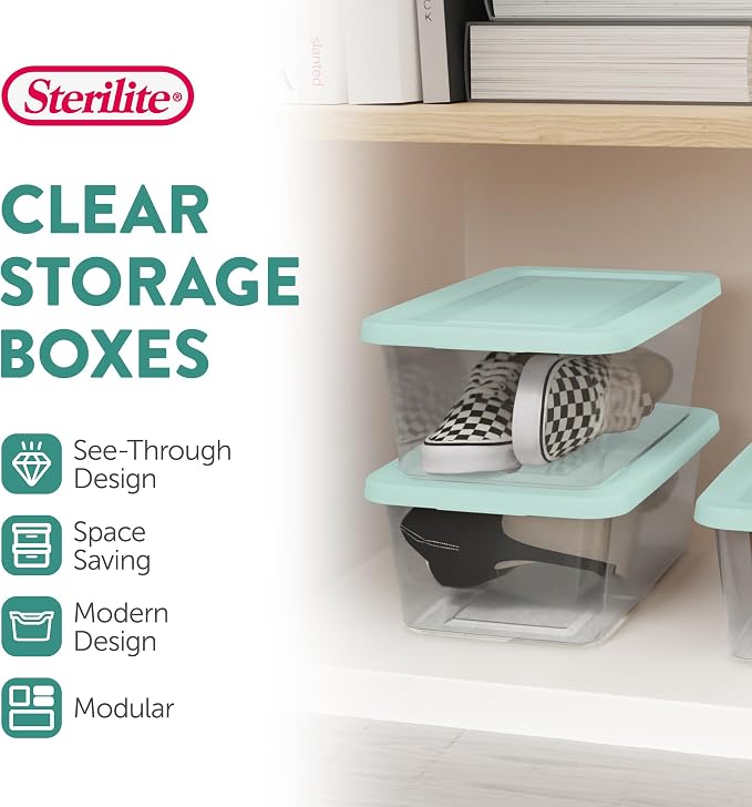 Sterilite 5-Pack Stackable Storage Bin with Lid, Clear Plastic Design, 6 Quart - Image 3
