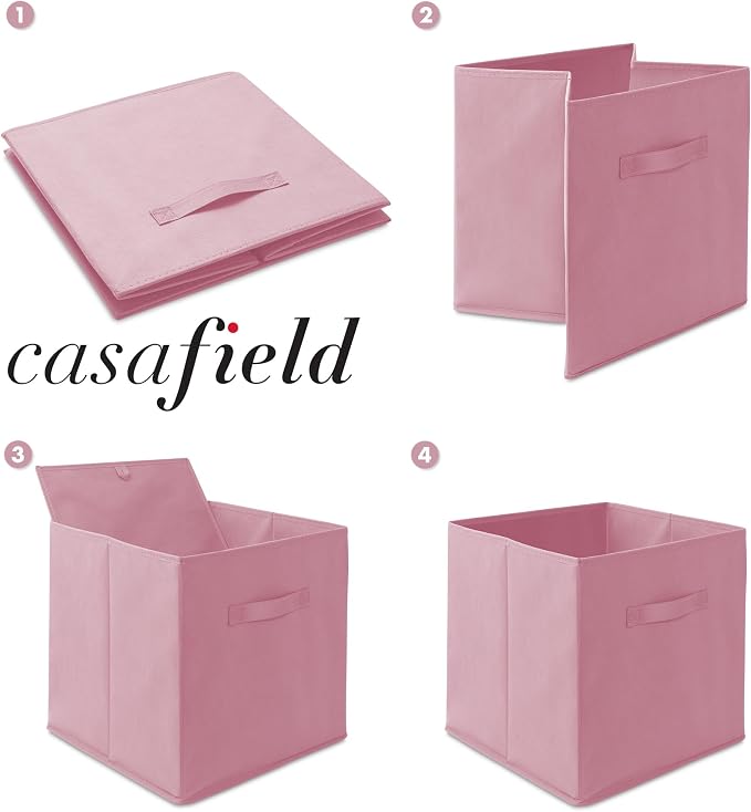 Casafield Set of 12 Collapsible Fabric Cube Storage Bins, Light Pink - 13" Foldable Cloth Baskets for Shelves, Cubby Organizers & More - Image 6