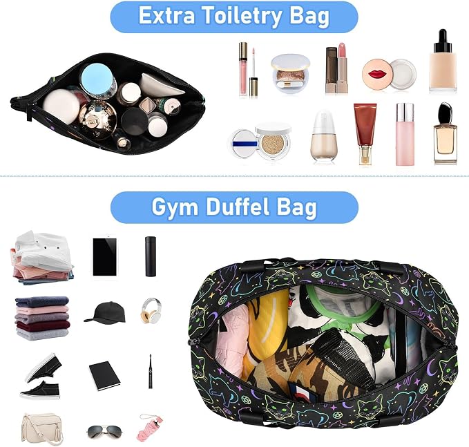 Travel Duffel Tote Bag Witchcraft Black Cats Sports Duffel Bag with Wet Pocket Weekender Overnight Bag for Women Men Gym Bag, Carry On Bag Hospital Bag for Labor and Delivery - Image 3