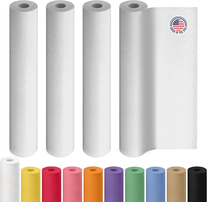 Extra White Offset Kraft Paper Roll 18" x 2160" (180 ft), 4-Pack – USA-Made 50lb Premium Eco Paper, Brighter-Than-Standard White – Ideal for Arts & Crafts, School Projects, Wrapping by IDL Packaging by IDLPackaging