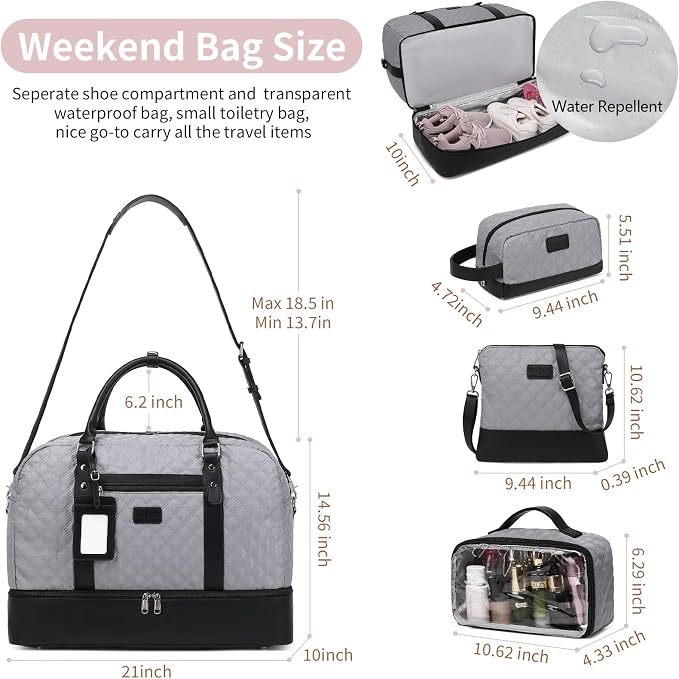 4PCS Weekender Bags for Women Large Overnight Weekend Travel Duffel Bags | Travel Bag Carry-on Tote Hospital Bag with Shoe Compartment Crossbody Toiletry Bag for Travel Business Gym Water Resistant - Image 5