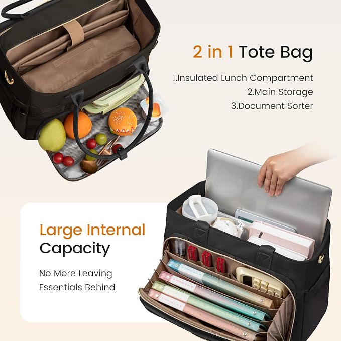 LOVEVOOK Laptop Tote Bag for Women with Accordion File Area, Work Bag for Teacher with Large Cup Holder, Quilted Nurse Diaper Bag for Travel, Computer Women's Handbags for Teacher Gift, 17.3 Inch - Image 5