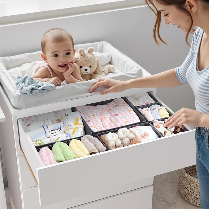 14 Pack Drawer Organizer for Clothes Dresser Organizer for Nursery-Perfect Baby Cloth Organizer and Storage General Nursery Organization or Dresser Drawer Organizer Bins Foldable Washable Grey - Image 7