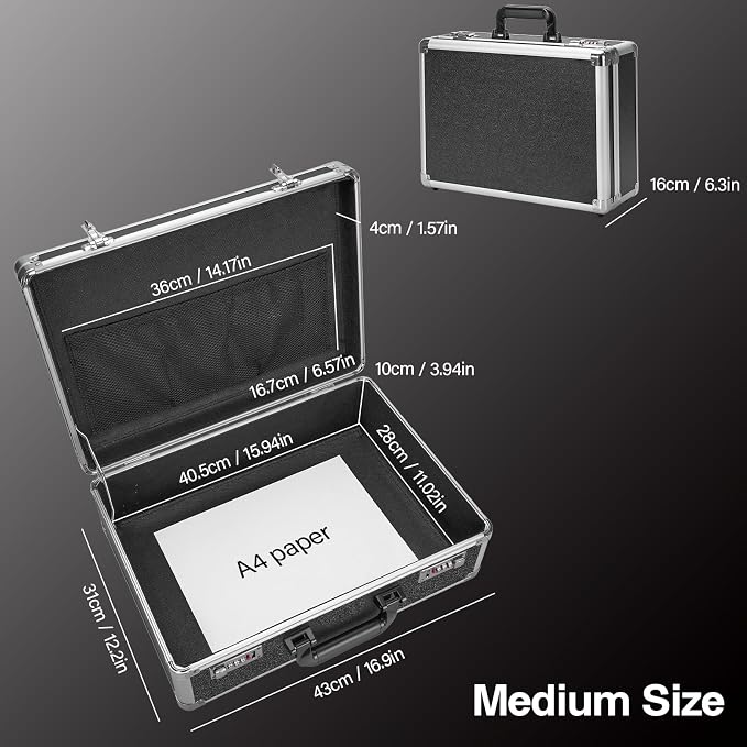 File Organizer Storage Box - 16.8 x 12.1 x 6 Inch Large, Portable Locking Storage Totes with Dual Combination Locks, Lock Boxes for Personal Items, Cash, Briefcase - Black - Image 2
