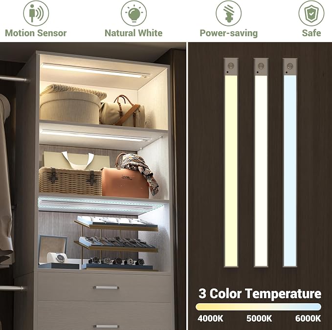 Besiost 4-8 FT Closet System, Closet Organizer System with Smart Sensor Lights, White - Image 3