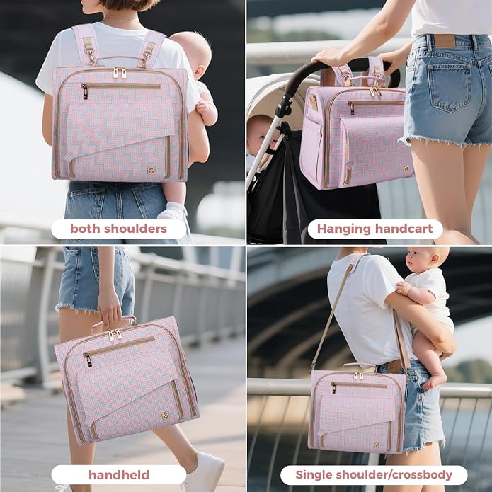 ALLCAMP Diaper Backpack, Waterproof Large Capacity Baby Bag, Multi-Function Nappy Bag with Stroller Hooks, Convertible Tote - Image 5