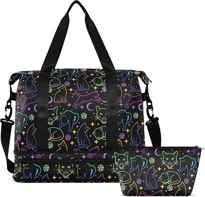 Travel Duffel Tote Bag Witchcraft Black Cats Sports Duffel Bag with Wet Pocket Weekender Overnight Bag for Women Men Gym Bag, Carry On Bag Hospital Bag for Labor and Delivery - Image 8