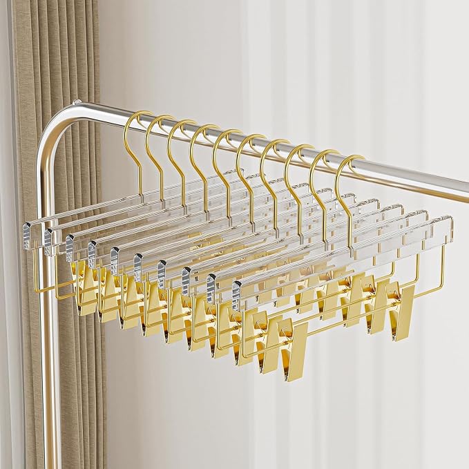 Gold Acrylic Pants Hangers 30 Pack with Adjustable Clips | Non-Slip & Heavy Duty Hangers for Pants, Skirts, Jeans, Trousers, Scarves, Adults & Kids, Clothing Closet Storage - Image 8