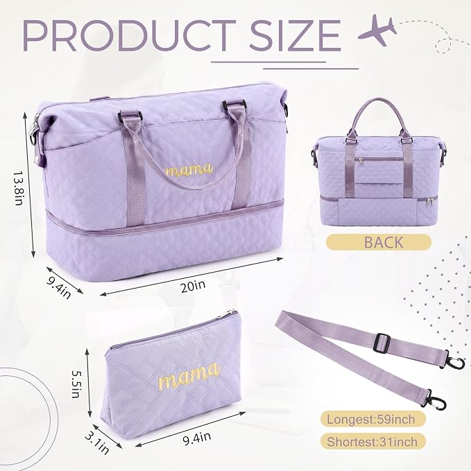 Dansydaisy Mama Hospital Bag for Women Labor Delivery,Purple | Travel Duffle Bag with Shoe Compartment and Toiletry Pouch Waterproof Weekender Bag for Women Pregnancy Overnight Gym Gift - Image 3