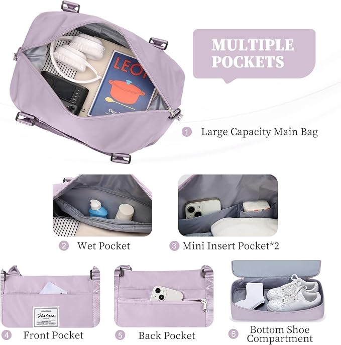 Weekender Bags for Women, Personal Item Travel Bag with Shoes Compartment | Overnight Travel Duffel Bag with Toiletry Bag, Airplane Friendly Carry-On Bag with Wet Pocket & Trolley Sleeve,Medium - Image 4