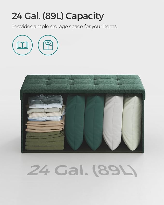 SONGMICS Mazie Collection - 30 Inches Folding Storage Ottoman Bench, Ottoman Foot Rest, End of Bed Bench, Storage Chest, Load 660 lb, for Living Room, Bedroom, Entryway, Retro Green ULSF047C01 - Image 4