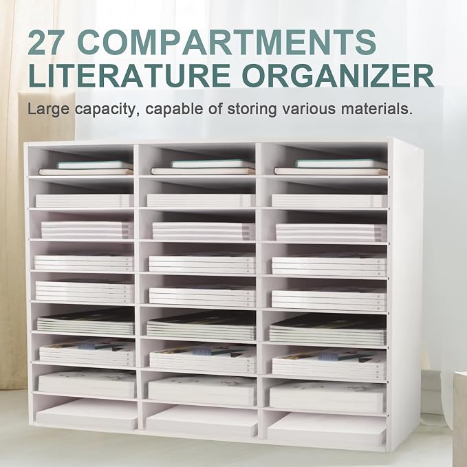 SONGWAY Desk Paper Storage Organizer - Literature Organizer, 27 Compartments Classroom Mailbox with Adjustable Shelves, Desktop File Sorter, Paper and Mail Organizer for Home Office School, White - Image 3