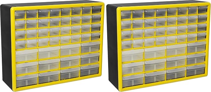 Akro-Mils 44-Drawer Plastic Drawer Storage Cabinet for Garage Organization, Bead Organizer, Building Bricks Storage, Teacher Toolbox, Makeup Organizer, 20-Inch W x 6-Inch D x 16-Inch H, 10144 Yellow by Akro-Mils