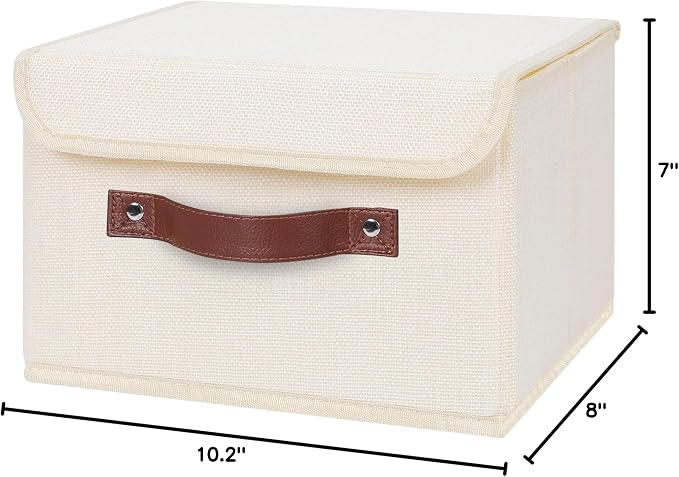 ANMINY Fabric Storage Box Bins with Lids, Beige, 10"x8"x7", 4 Pack | Keepsake Memory Storage, Cotton Linen, PP Board Reinforced, Washable, PU Handles, Foldable & Stackable, Decorative, Small - Image 10