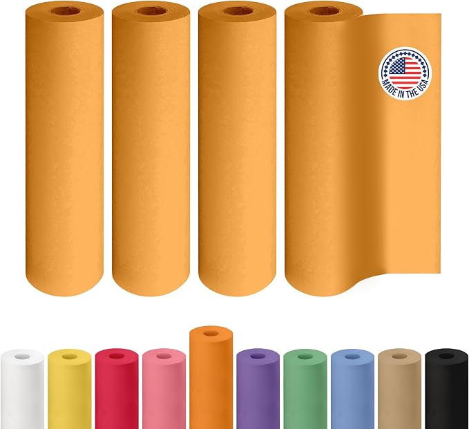12" x 1200" (100 ft) Orange Kraft Paper Roll, Pack of 4 - USA-Made Quality Craft Paper for Gift Wrapping, Kids' Arts & Crafts, School Projects - 50 lb Natural Material by IDL Packaging by IDLPackaging