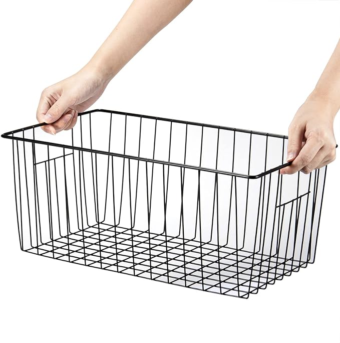 Upright Freezer Organizer Bins， Freezer Baskets for 16, 17, 21 cu.ft Standup Freezer, Wire Storage Baskets with Built-in Handles for Frozen Foods, Snacks, Vegetables, Fruits and More, Set of 6 , Black - Image 2