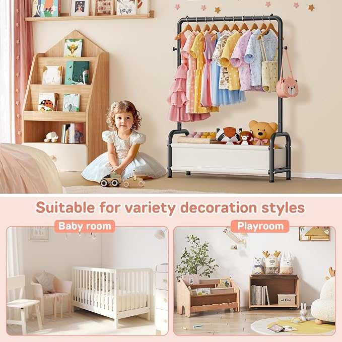 Kids Clothing Rack with Storage Shelf, Kids Dress Up Storage - Image 6